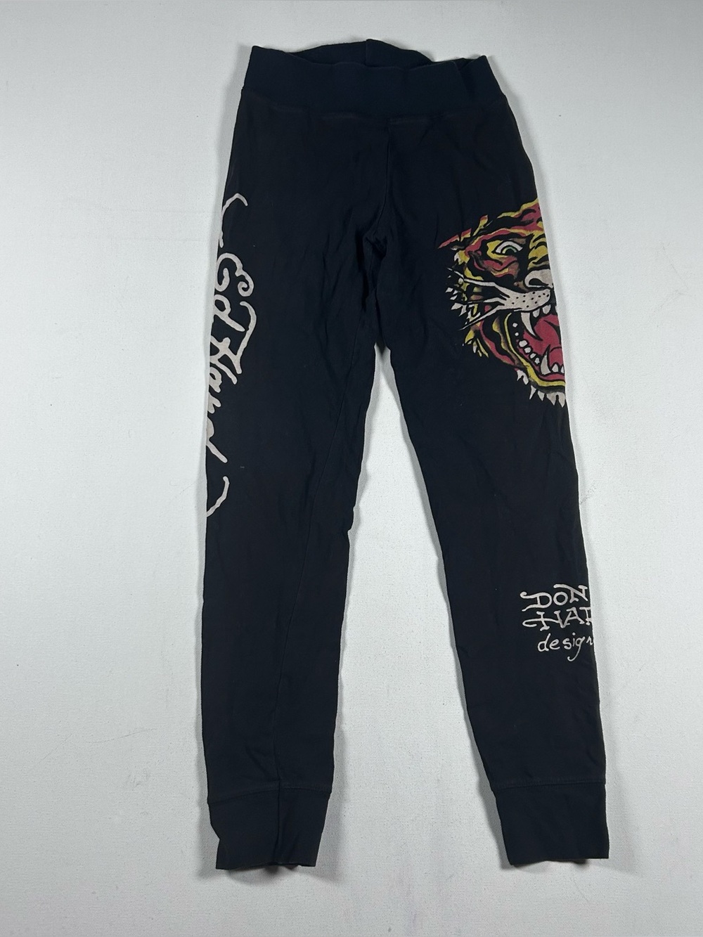 Ed Hardy Vintage Y2k Leggings Teen Girls Large Black Tiger Cotton Stretch RARE